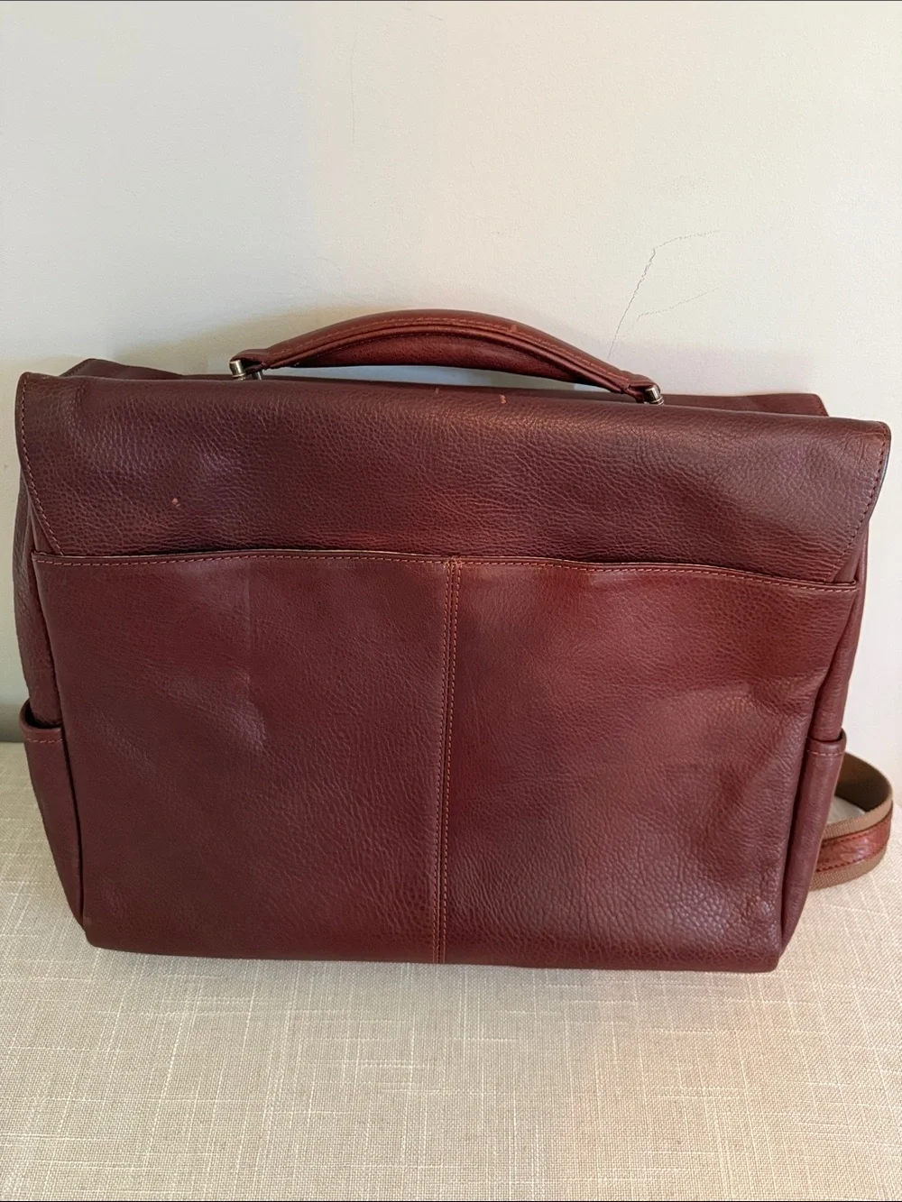 Tommy Bahama Red Leather Briefcase / Messenger Bag with Brass Buckles